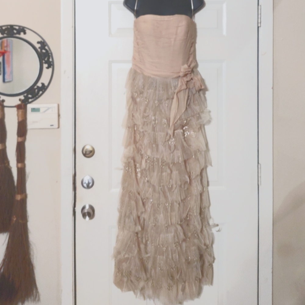 Vintage Strapless Designer Flapper 1920's Evening Gown w/ Feathers & Pearls